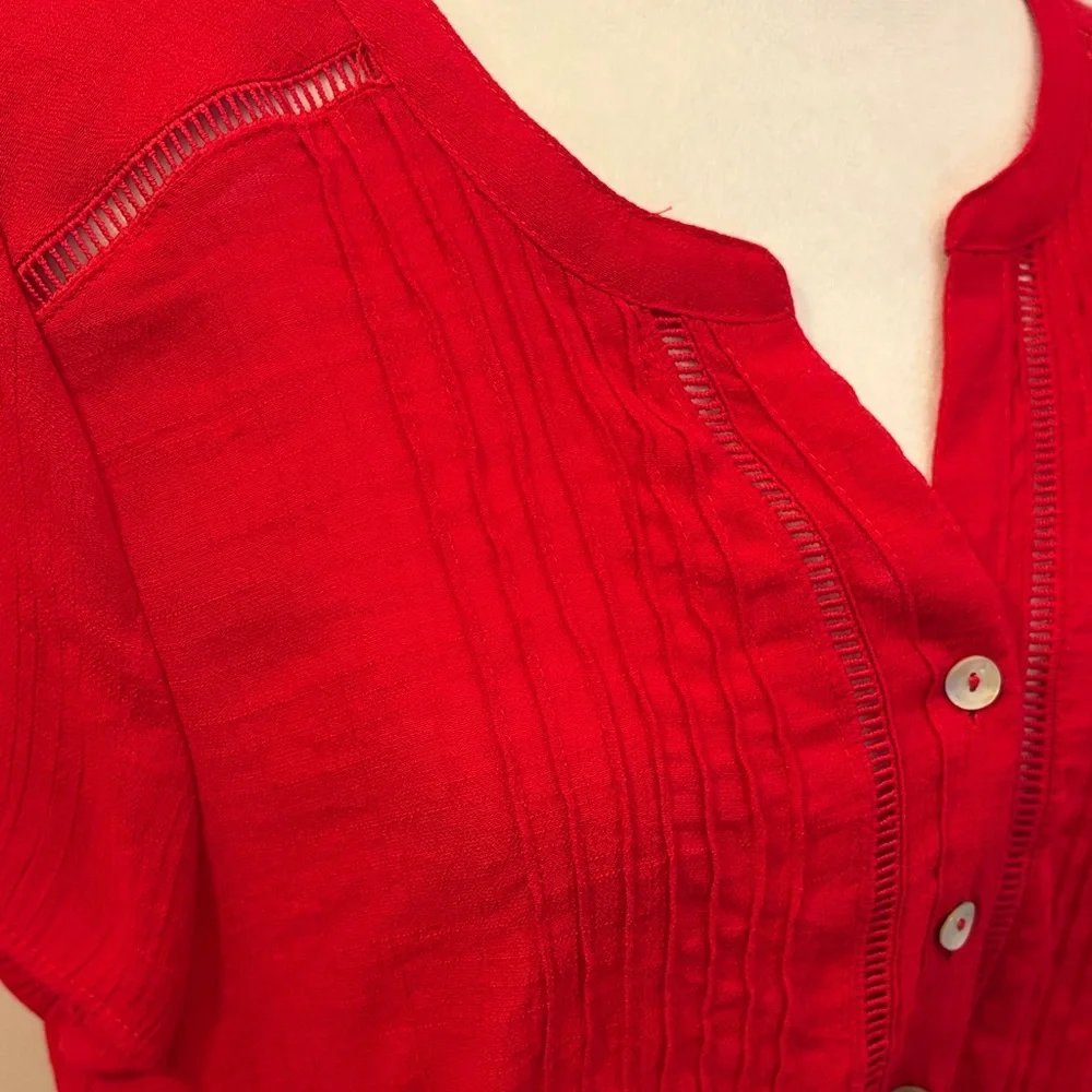 Westport Red Button-Down Blouse Large short sleeve - Picture 9 of 16